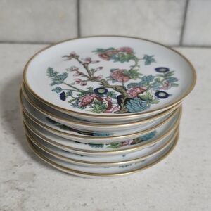 Set Of 6 Vtg. Kaiser West German Porcelain Coasters Floral Pattern Gold Rim